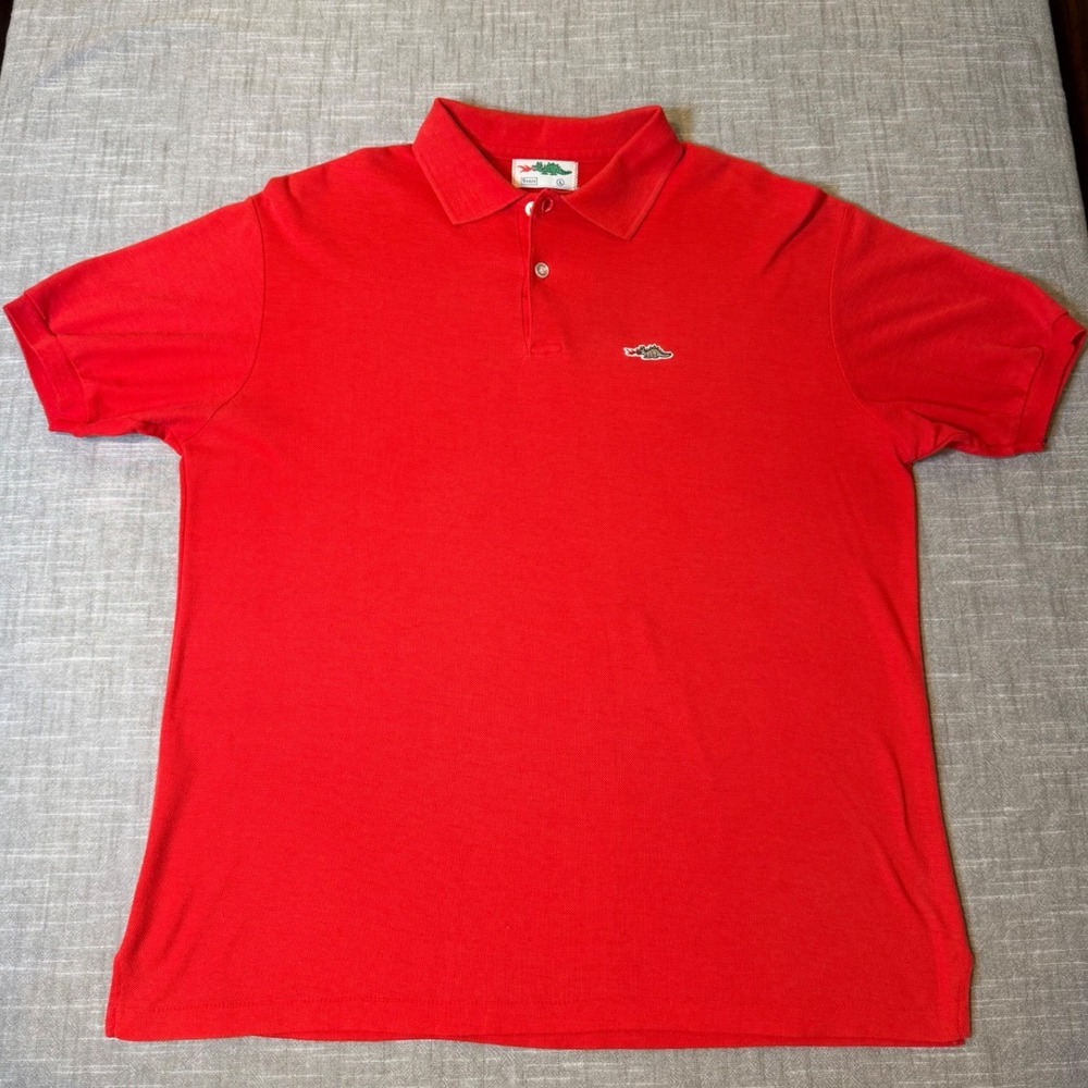 Vintage Sears Dragon Polo Shirt Mens Large Red Short Sleeve Pique Knit 80s Retro